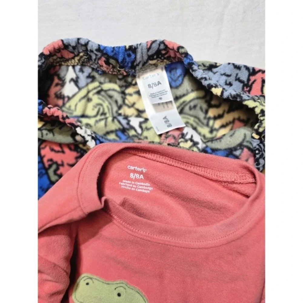 Carter's‎ Boys Size 8 Fleece Shirt And Pants Pajama Set Dinosaurs